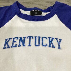 Hype and Vice Blue/White KENTUCKY Baseball Style Cropped Baby Tee - Medium